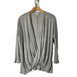 CAbi 3245 Taylor Twist Front Light Gray Oversized 3/4 Sleeve Tee Blouse XXS 2XS